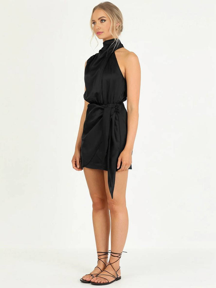 Levoire | Robe Courte Irrégulière Ceinture Col Roulé Dos Nu Sans Manches Dames Élégante Cérémonie Invitée De Mariage Cocktail