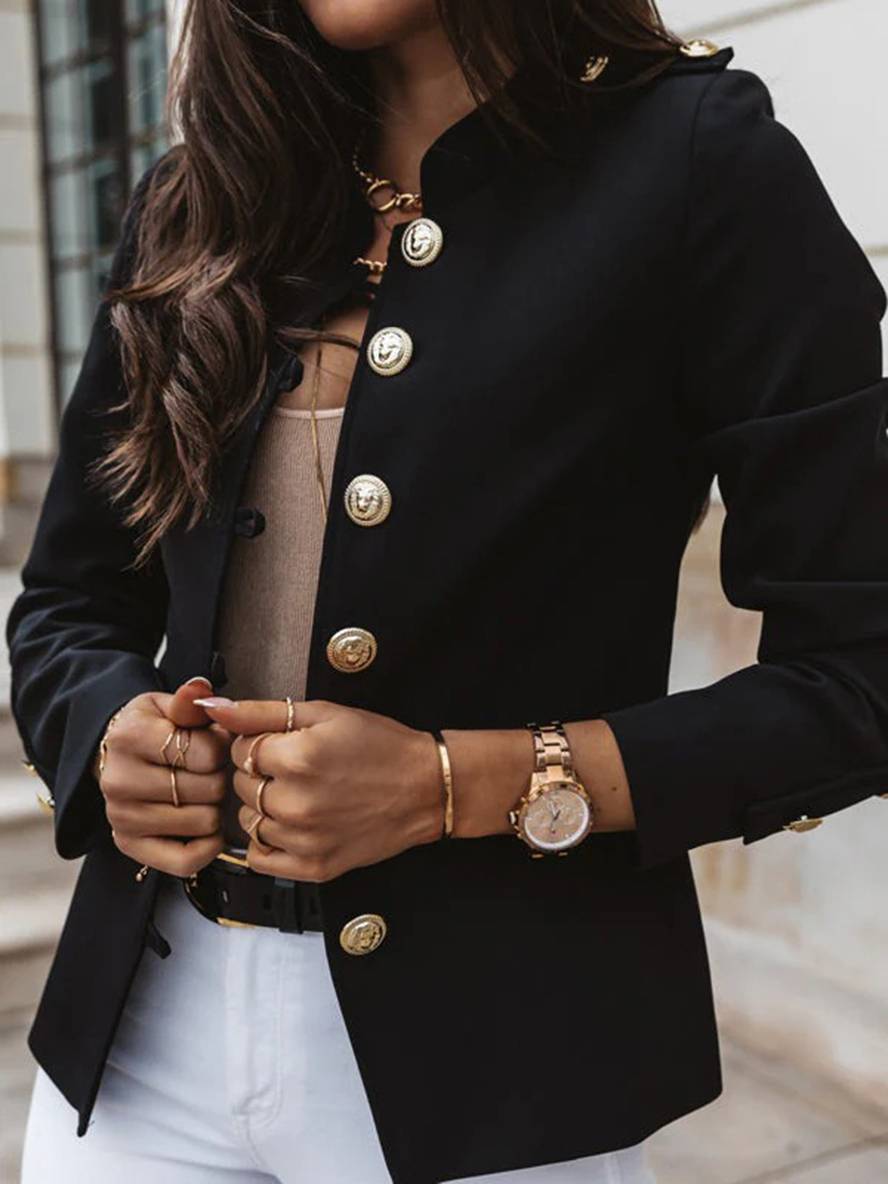 Levoire | Veste De Commandant Courte Avec Col À Boutons Pour Femmes Blazer Élégant