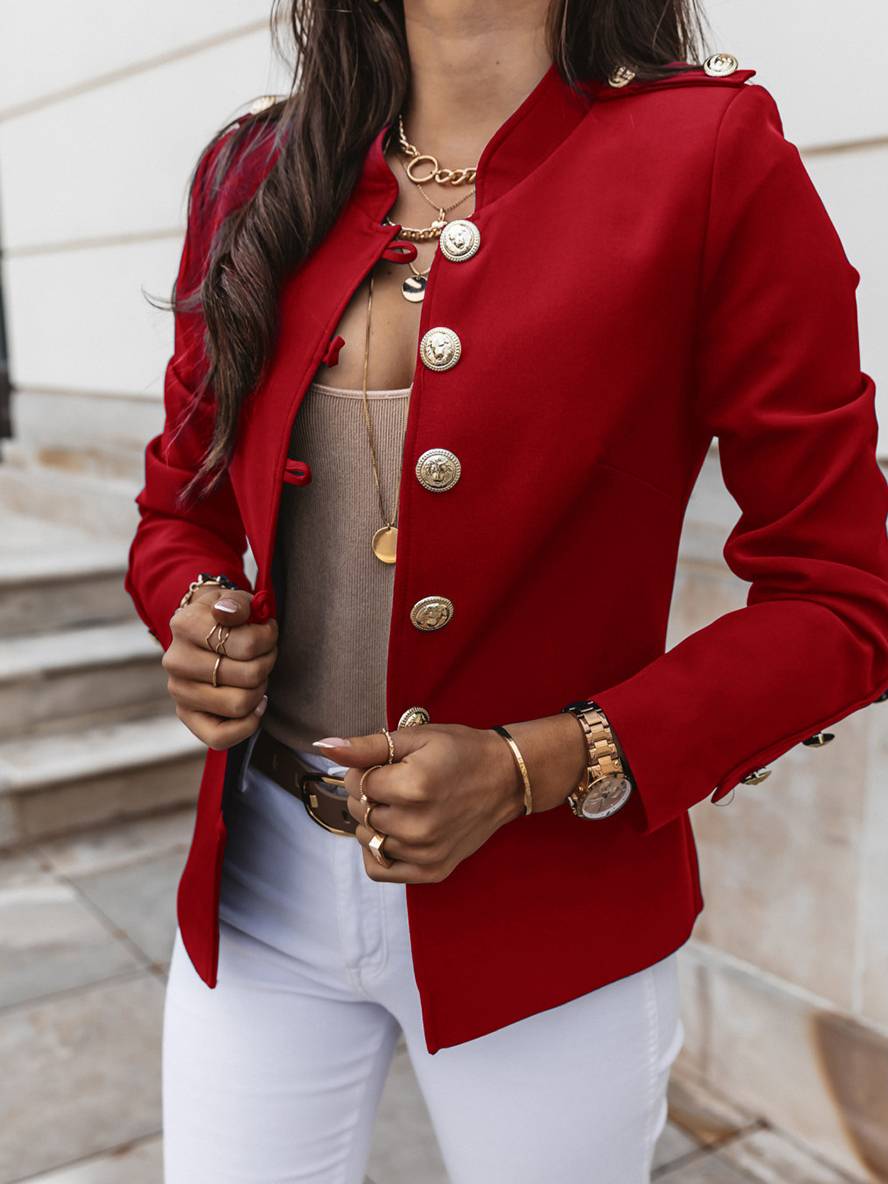 Levoire | Veste De Commandant Courte Avec Col À Boutons Pour Femmes Blazer Élégant Rot