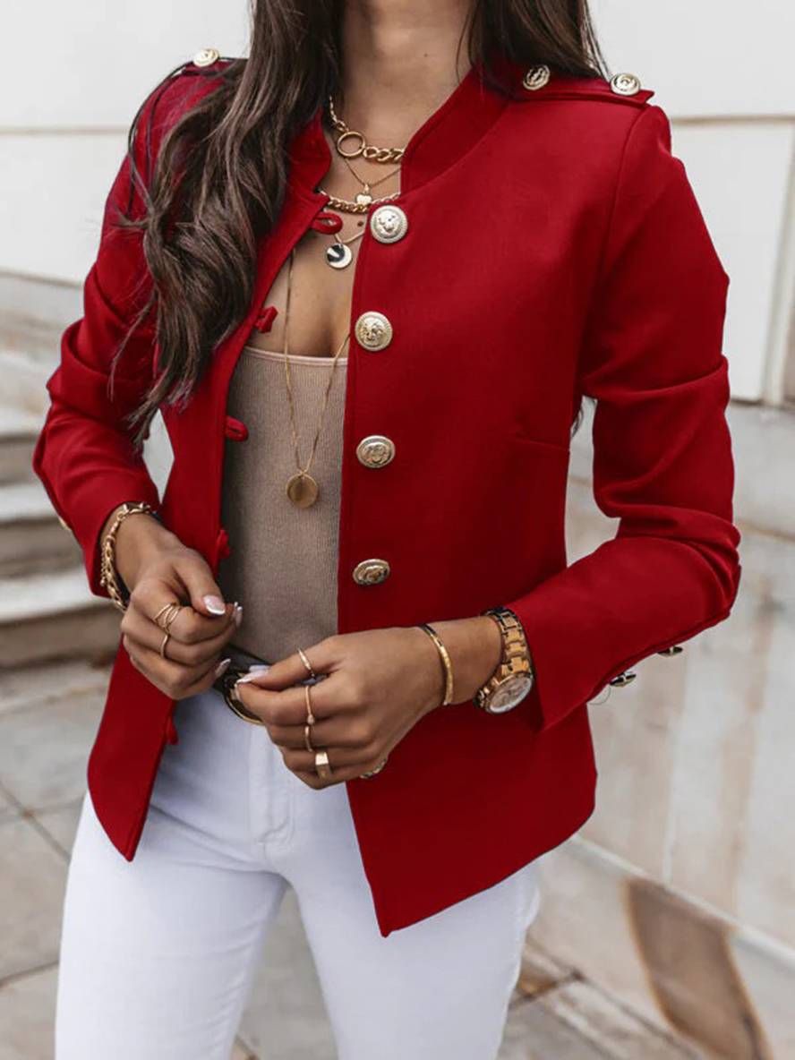 Levoire | Veste De Commandant Courte Avec Col À Boutons Pour Femmes Blazer Élégant