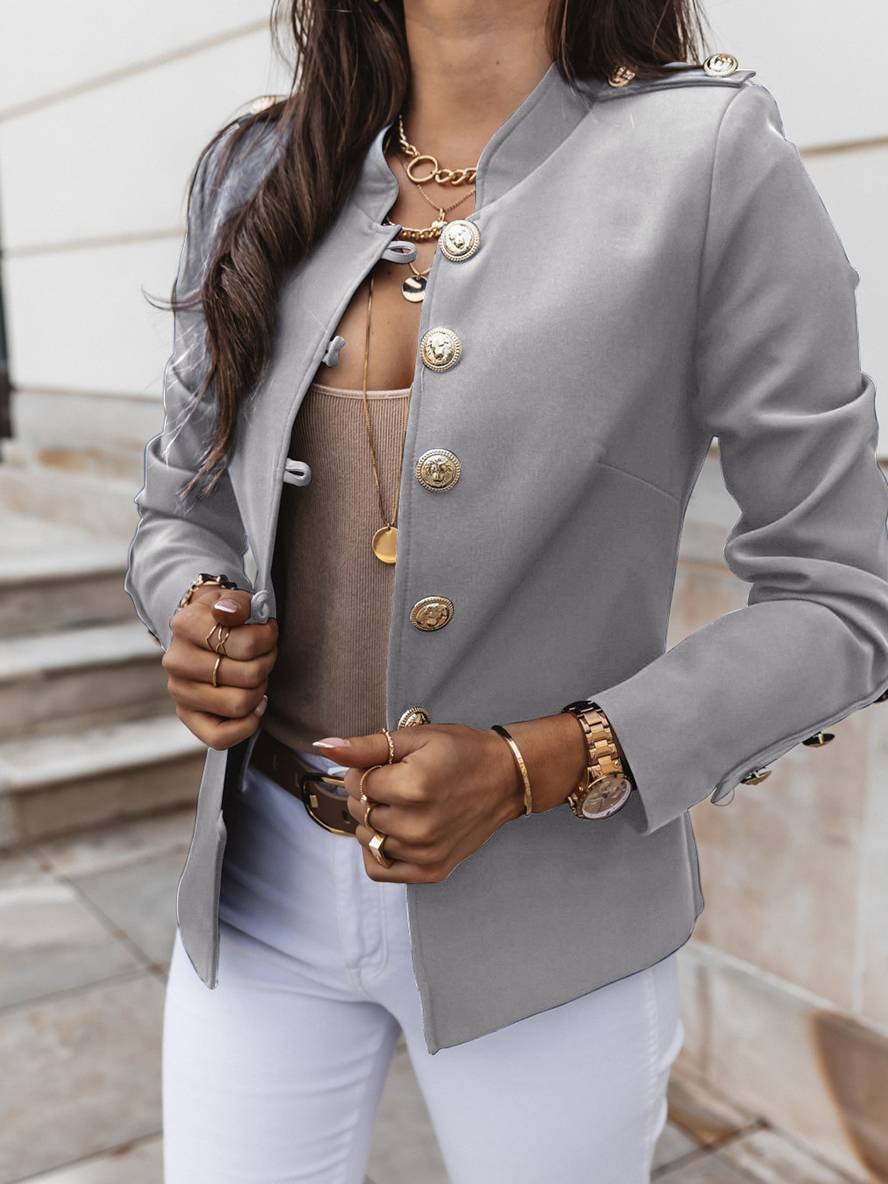 Levoire | Veste De Commandant Courte Avec Col À Boutons Pour Femmes Blazer Élégant