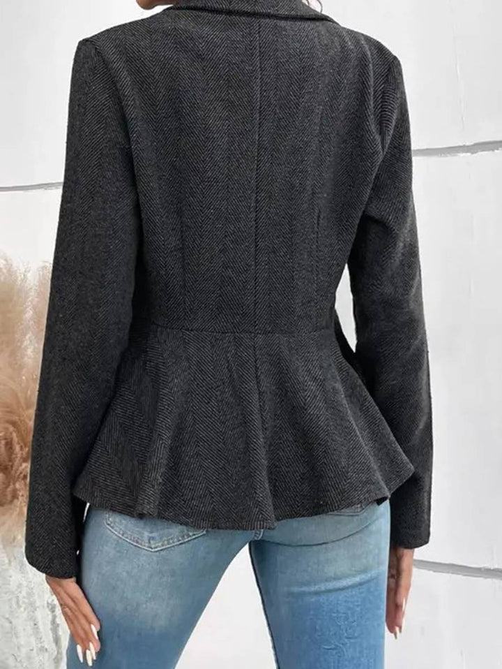 Levoire | Blazer Court En Chevron Peplum À Double Bouton Fermeture, Col Revers, Manches Longues, Femme, Élégant, Décontracté, Veste