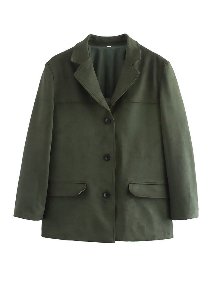 Levoire | Blazer En Daim Avec Poches À Bouton Manches Longues Femme Décontracté Large Oversized Manteau Vert