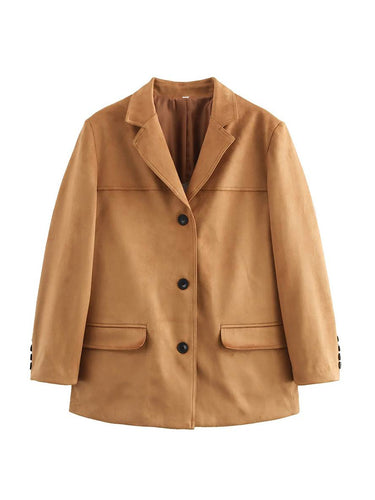 Levoire | Blazer En Daim Avec Poches À Bouton Manches Longues Femme Décontracté Large Oversized Manteau