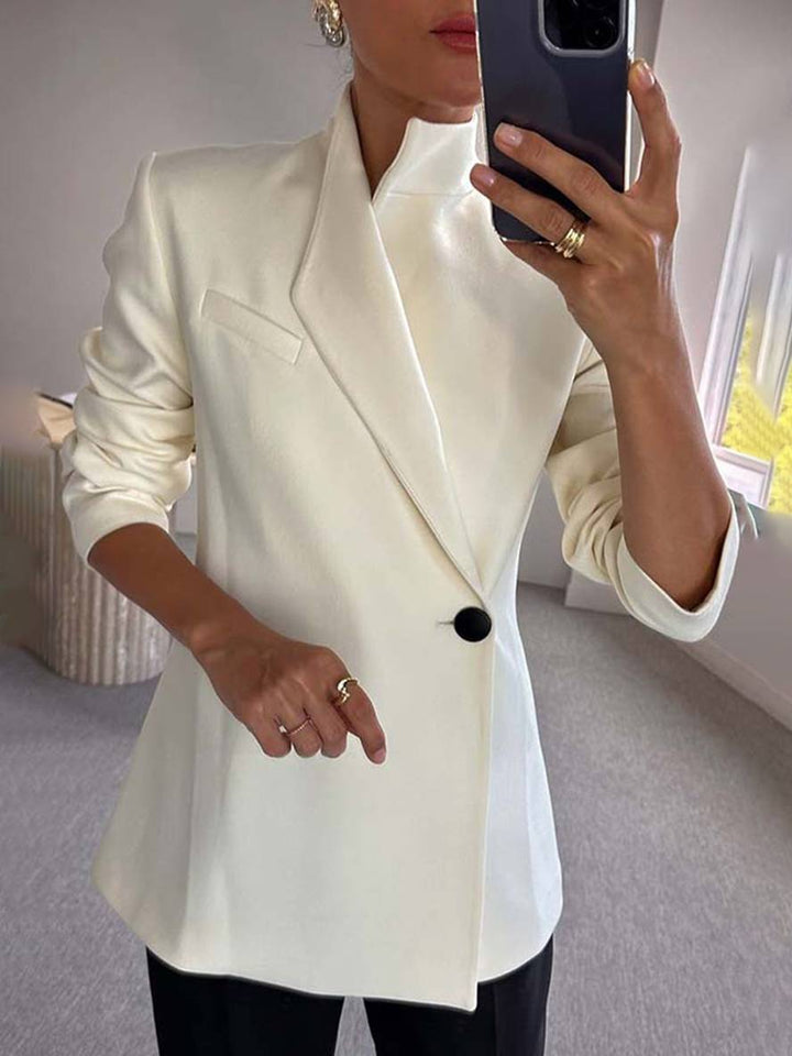 Levoire | Blazer Satin Irrégulier Boutons Poches Manches Longues Femme Élégant Décontracté Veste Blanc