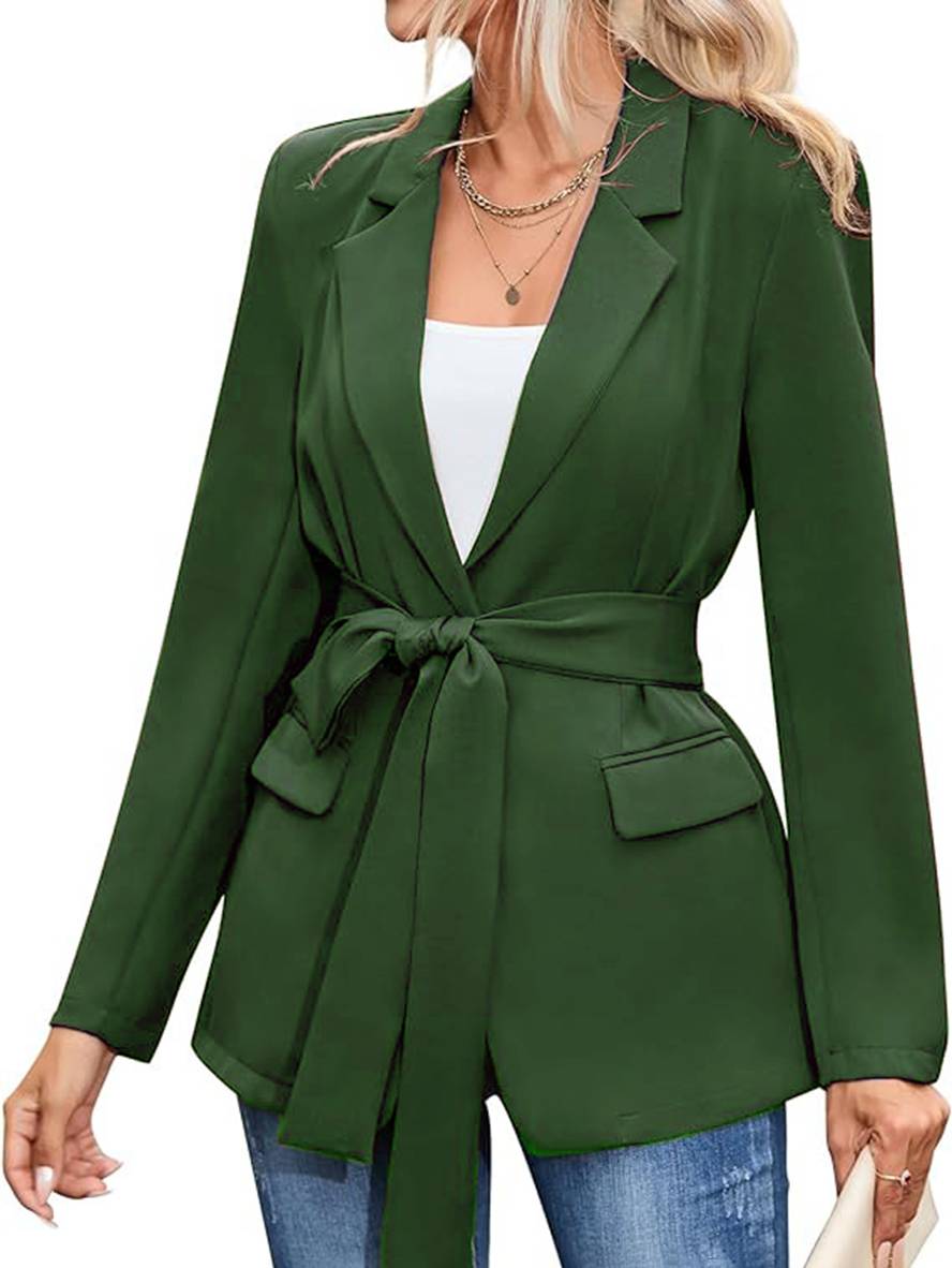 Levoire | Blazer Mi-Long Unicolore Ceinture Poches Manches Longues Dames Élégant Décontracté Mode Veste