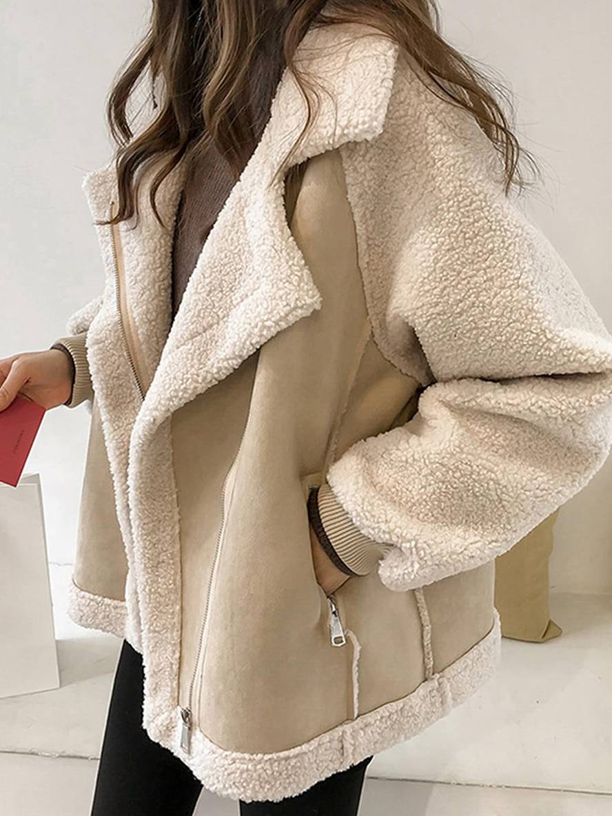 Levoire | Blouson Style Pilote En Suède Teddy Oversize Veste D'Hiver Abricot