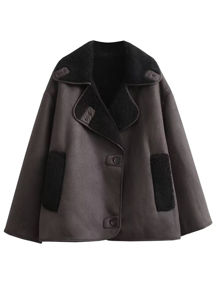 Levoire | Manteau Pilote En Daim Avec Doublure Polaire Boutons Poches Col Fendu Mode De Loisirs Pour Femmes Veste En Daim