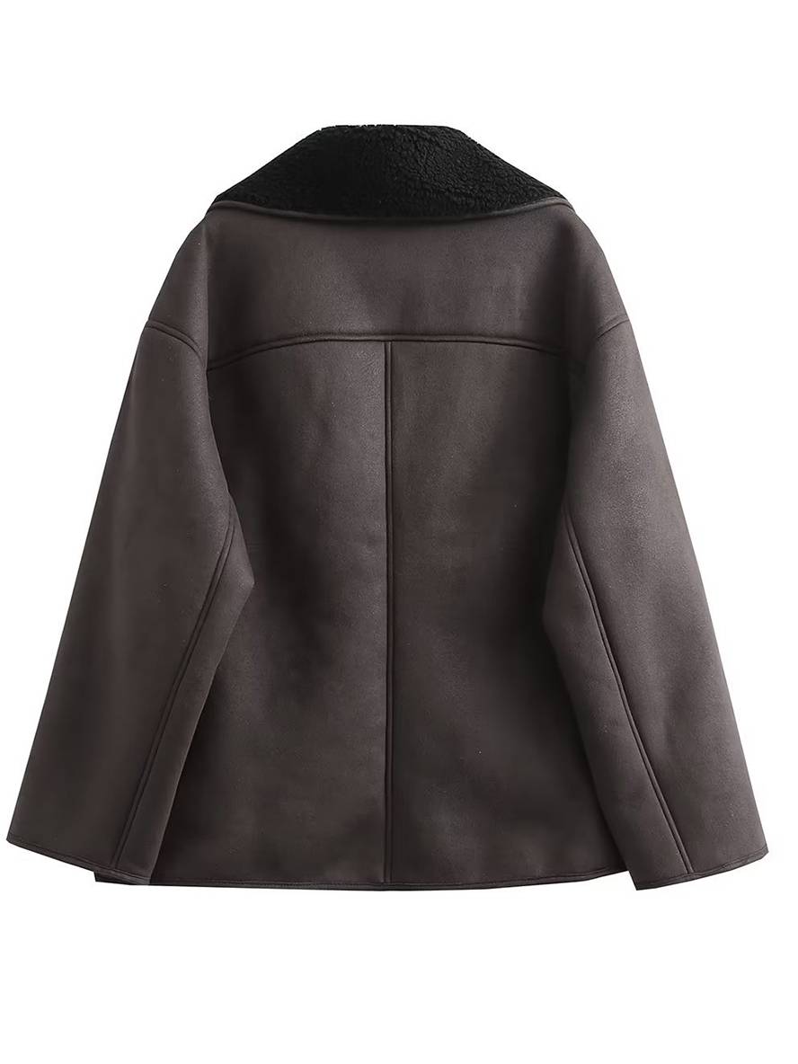 Levoire | Manteau Pilote En Daim Avec Doublure Polaire Boutons Poches Col Fendu Mode De Loisirs Pour Femmes Veste En Daim