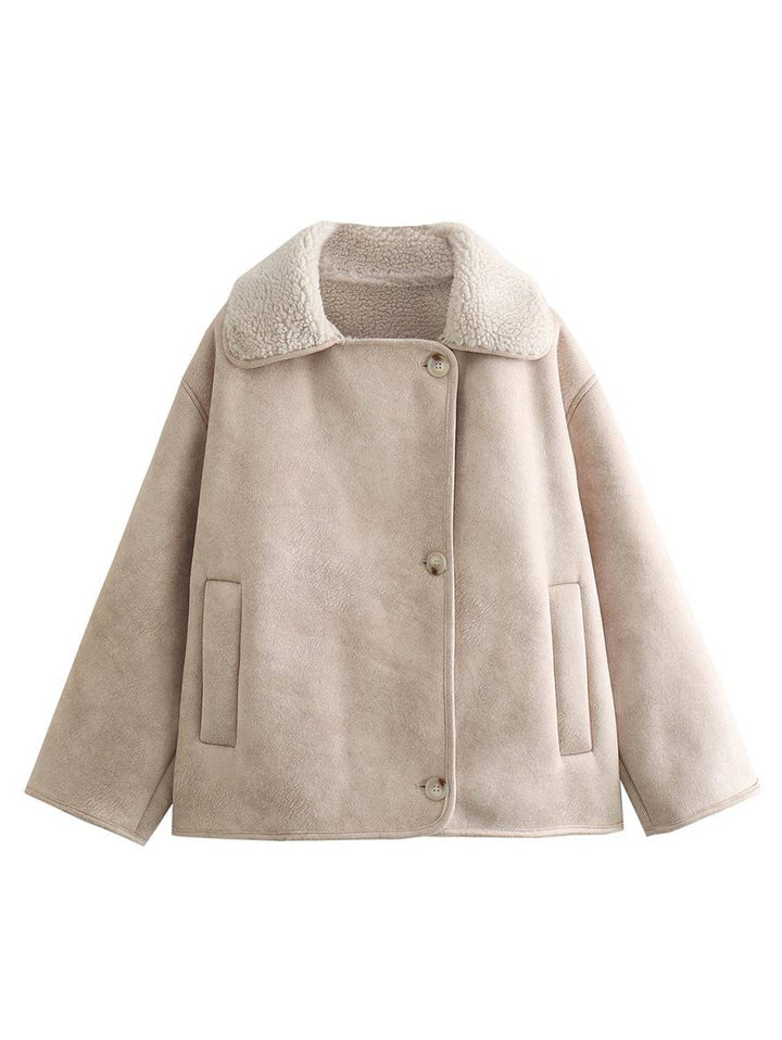 Levoire | Veste Aviateur En Daim Patte De Boutonnage Poches Col À Revers Manches Longues Femme Décontracté Grande Taille Veste