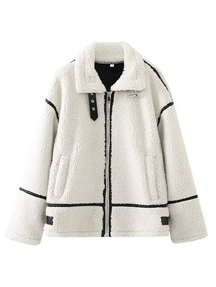 Levoire | Veste Pilote Col À Revers Poches Boucle Épaisse Manches Longues Femmes Décontractée Surdimensionnée Manteau D'Hiver