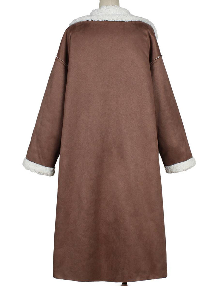 Levoire | Long Aviator Coat Faux Leather Pockets Lapel Collar Long Sleeves Women'S Elegant Casual Oversized Casual Winter Jacket