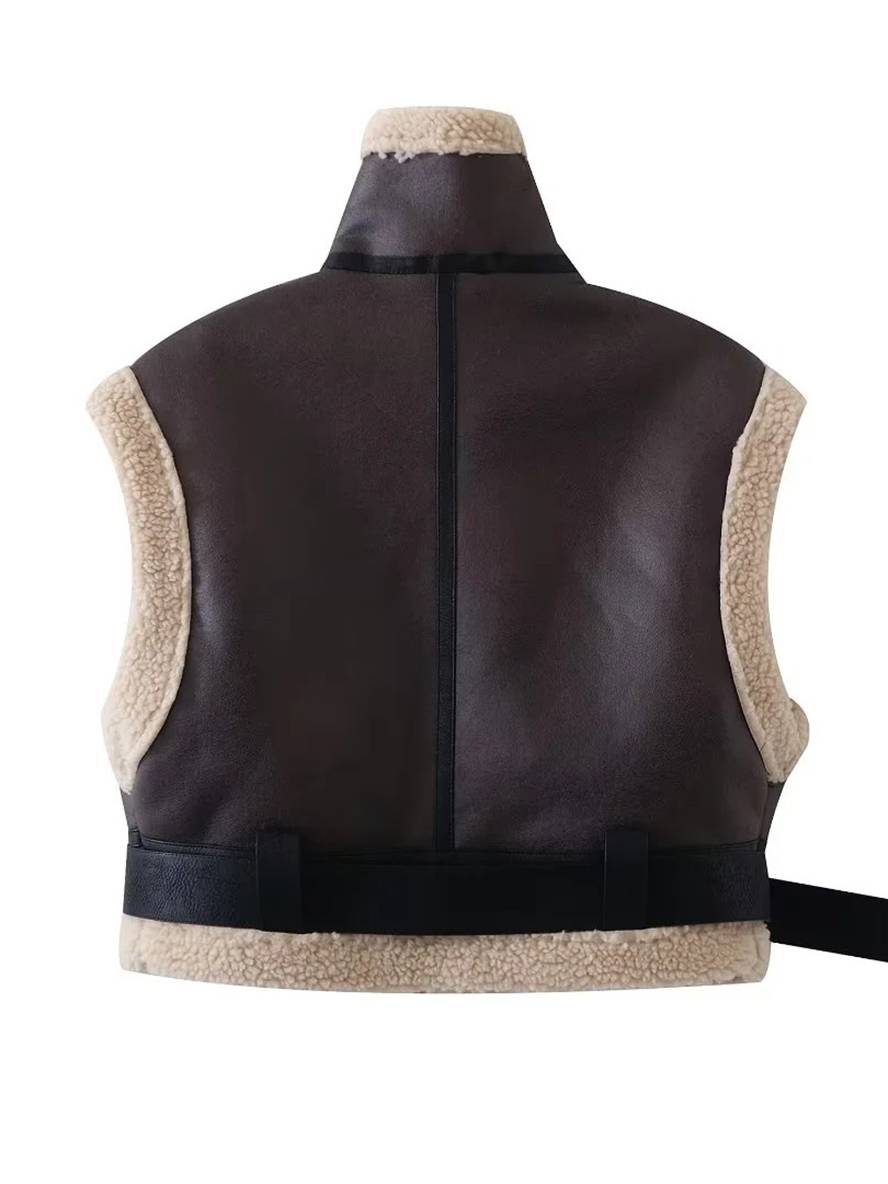 Levoire | Gilet Sans Manches De Pilote Opaque Poches Ceinture Col À Revers Col Montant Femme Décontracté Détente Gilet Hiver Chaud