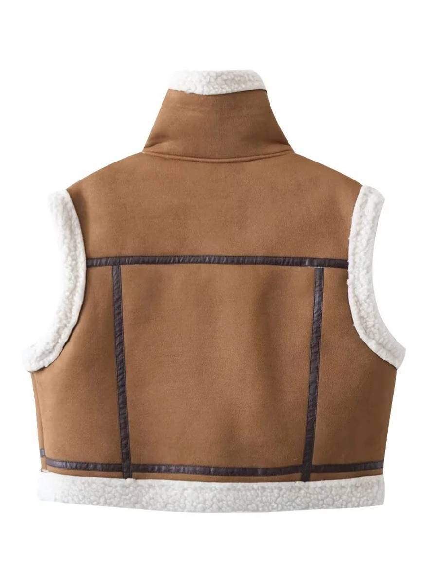 Levoire | Gilet Sans Manches De Pilote Opaque Poches Ceinture Col À Revers Col Montant Femme Décontracté Détente Gilet Hiver Chaud