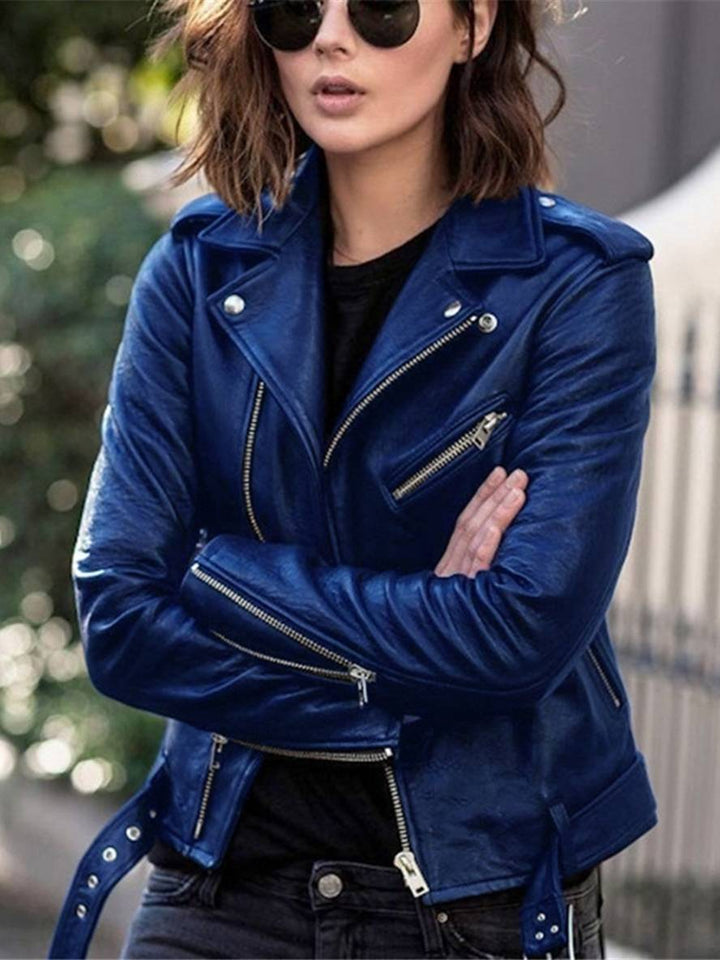Levoire | Perfect Vestes De Moto En Cuir Synthétique À Fermeture Éclair Élégantes Pour Femmes Bleu