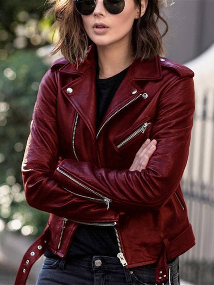 Levoire | Perfect Vestes De Moto En Cuir Synthétique À Fermeture Éclair Élégantes Pour Femmes Bordeaux