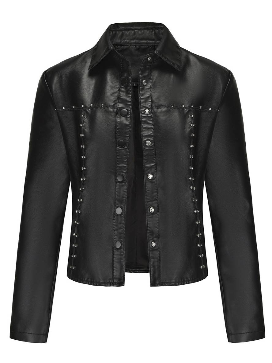 Levoire | Veste Courte Parfaite En Simili Cuir Avec Boutons Pression Et Clous, Col À Revers, Manches Longues, Mode De Loisirs Pour Femmes, Veste D'Automne
