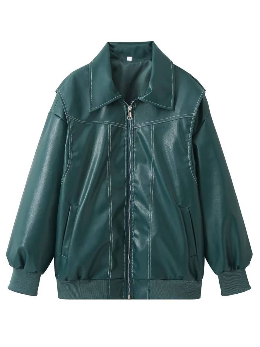 Levoire | Veste De Motard En Simili Cuir Poches Col À Revers Manches Longues Femme Élégant Vintage Décontracté Surdimensionné