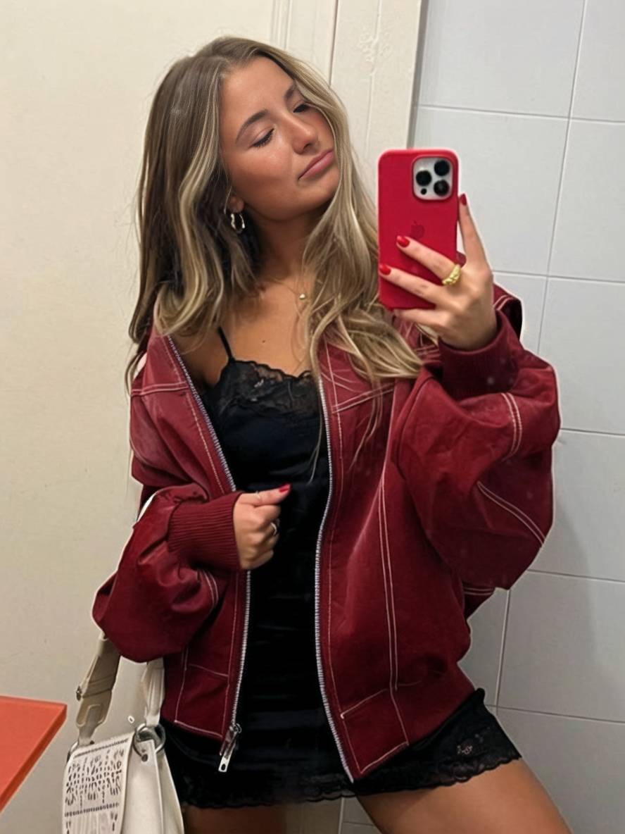 Levoire | Veste De Motard En Simili Cuir Poches Col À Revers Manches Longues Femme Élégant Vintage Décontracté Surdimensionné