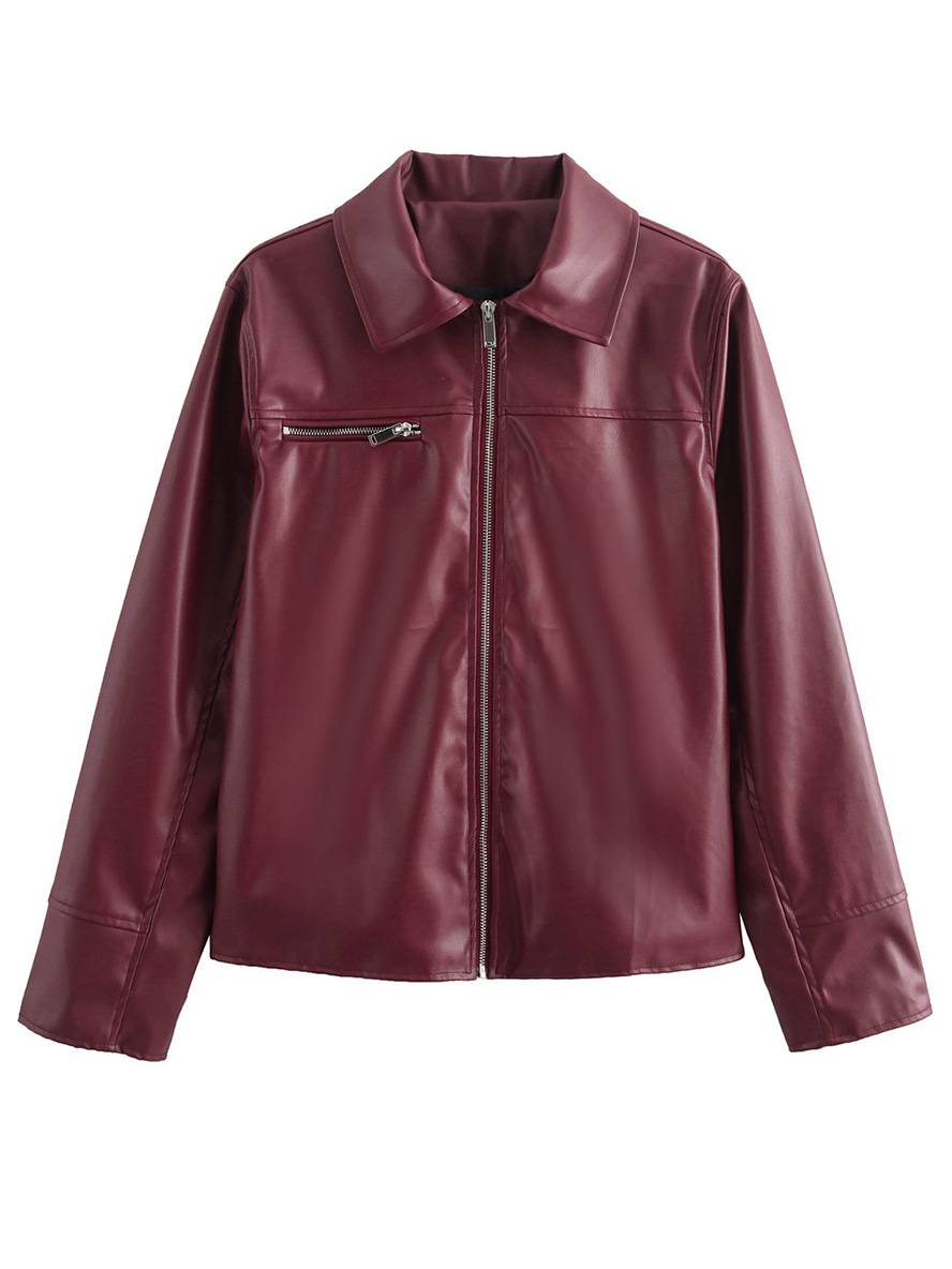Levoire | Veste En Simili Cuir Polo Fermeture Éclair Poches Manches Longues Femme Élégante Décontractée Mode Blouson
