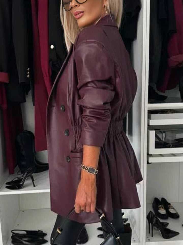 Levoire | Veste En Cuir Artificiel À Double Boutonnage À Manches Longues Mode De Loisirs Élégante Pour Femmes
