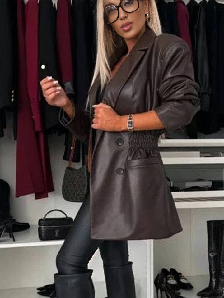Levoire | Veste En Cuir Artificiel À Double Boutonnage À Manches Longues Mode De Loisirs Élégante Pour Femmes