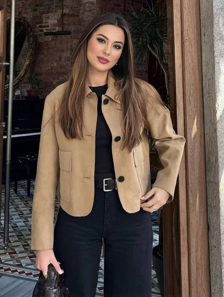 Levoire | Veste En Daim Boutons Poches Manches Longues Femmes Élégante Décontractée Mode