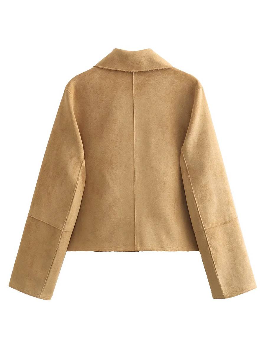 Levoire | Veste En Daim Boutons Poches Manches Longues Femmes Élégante Décontractée Mode