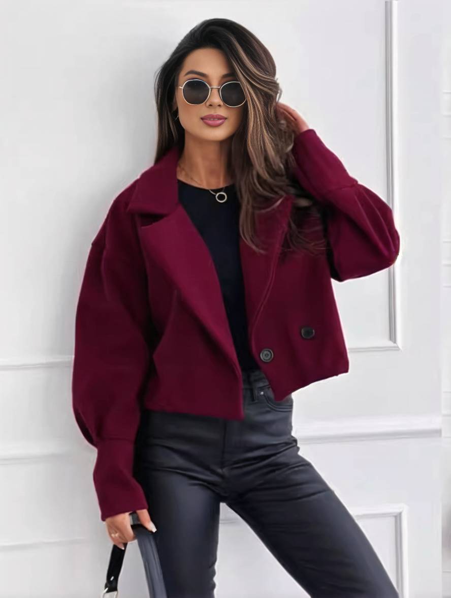 Levoire | Veste Unie Avec Boutons, Lin De Évêque, Dames, Élégant, Décontracté, Mode, Loisirs, Manteau Bordeaux