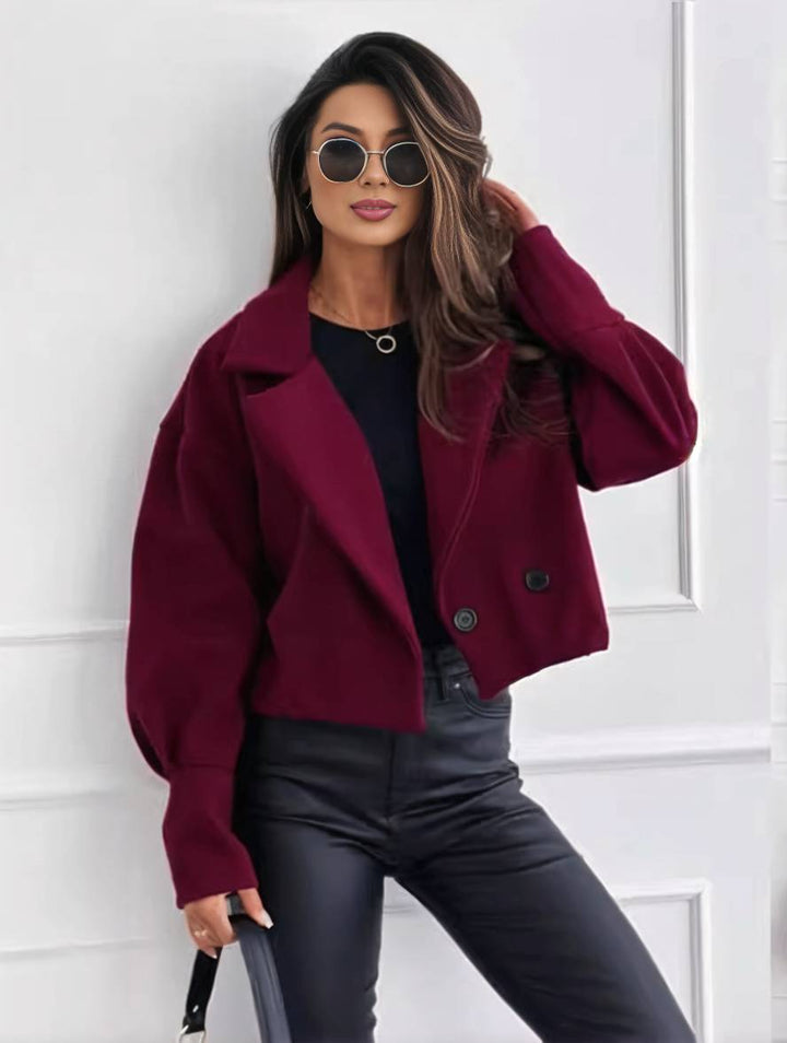 Levoire | Veste Unie Avec Boutons, Lin De Évêque, Dames, Élégant, Décontracté, Mode, Loisirs, Manteau Bordeaux