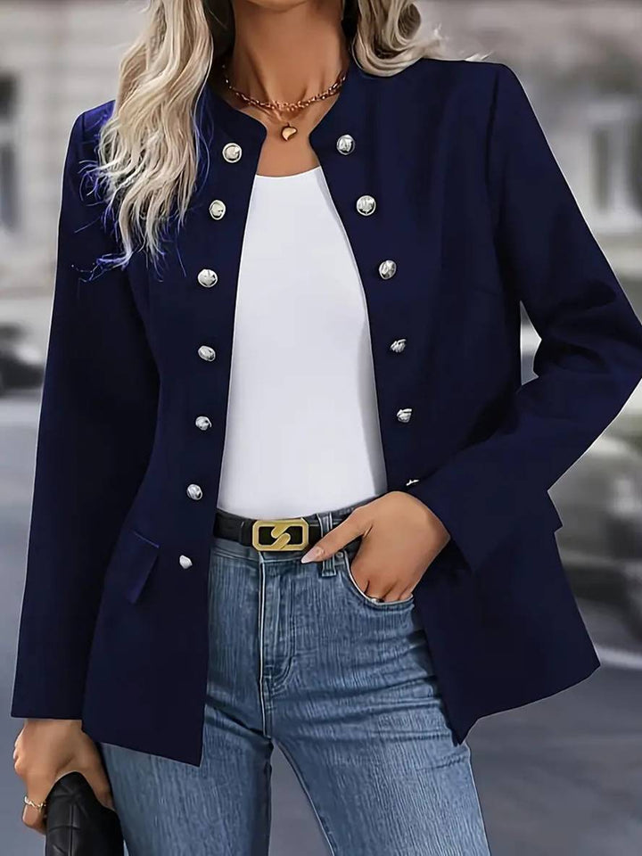 Levoire | Mode De Loisirs Pour Femmes Veste D'Officier À Double Boutonnage Avec Poches Col Montant Manches Longues