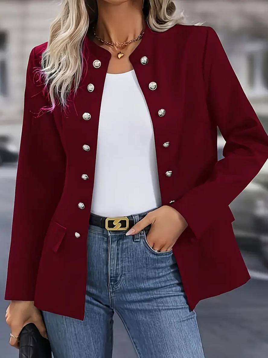 Levoire | Mode De Loisirs Pour Femmes Veste D'Officier À Double Boutonnage Avec Poches Col Montant Manches Longues