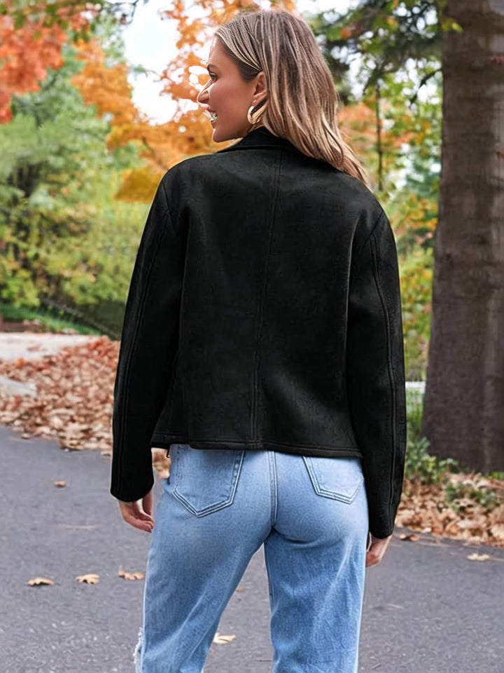 Levoire | Veste En Daim Parfaite En Suedine Avec Poches Zippées Col À Revers Manches Longues Femme Mode Décontractée