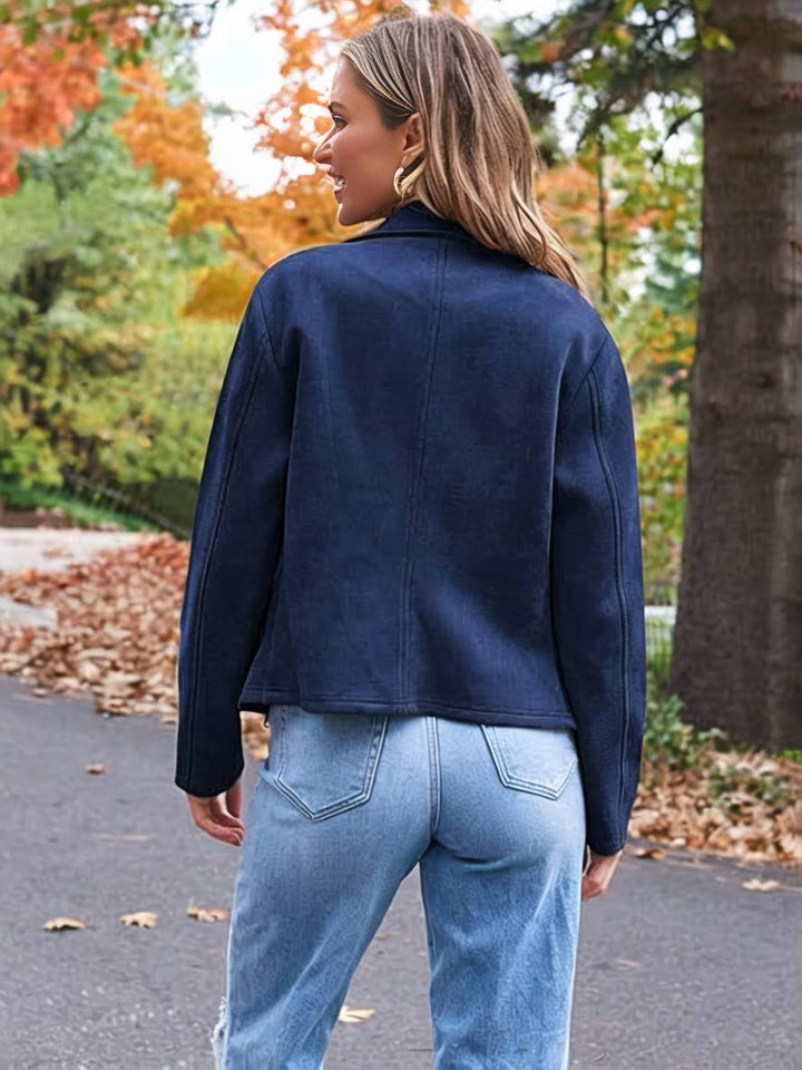 Levoire | Veste En Daim Parfaite En Suedine Avec Poches Zippées Col À Revers Manches Longues Femme Mode Décontractée