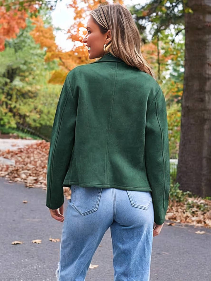 Levoire | Veste En Daim Parfaite En Suedine Avec Poches Zippées Col À Revers Manches Longues Femme Mode Décontractée