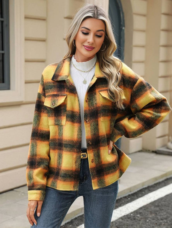 Levoire | Chemise Overshirt Dame Carre Boutons Poches Col À Revers Décontracté Veste Ample