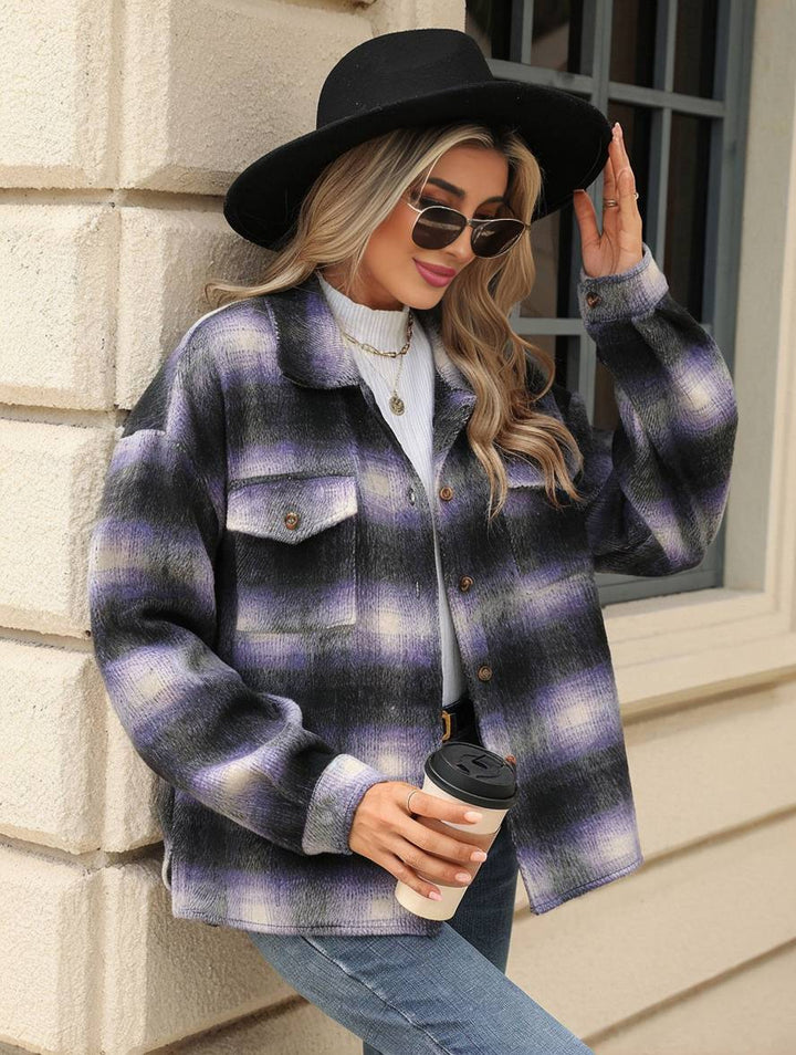 Levoire | Chemise Overshirt Dame Carre Boutons Poches Col À Revers Décontracté Veste Ample