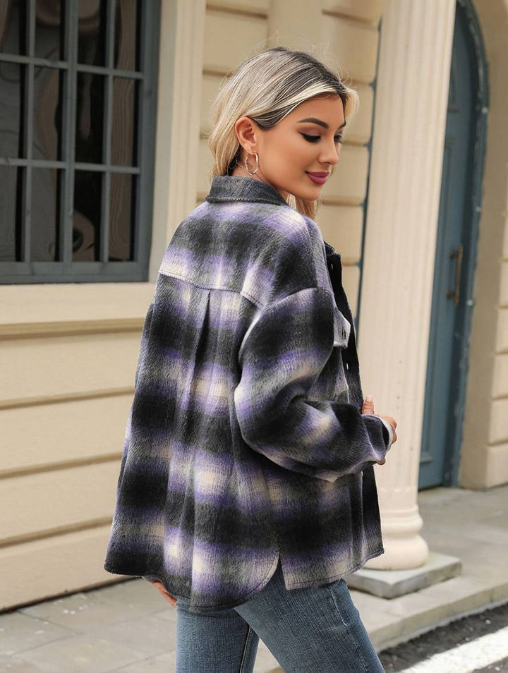Levoire | Chemise Overshirt Dame Carre Boutons Poches Col À Revers Décontracté Veste Ample
