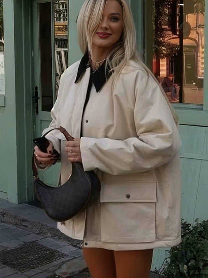 Levoire | Veste Couleur De Frappe Fermeture À Revers Poches Zippées Manches Longues Femmes Décontracté Loose Oversized Blouson