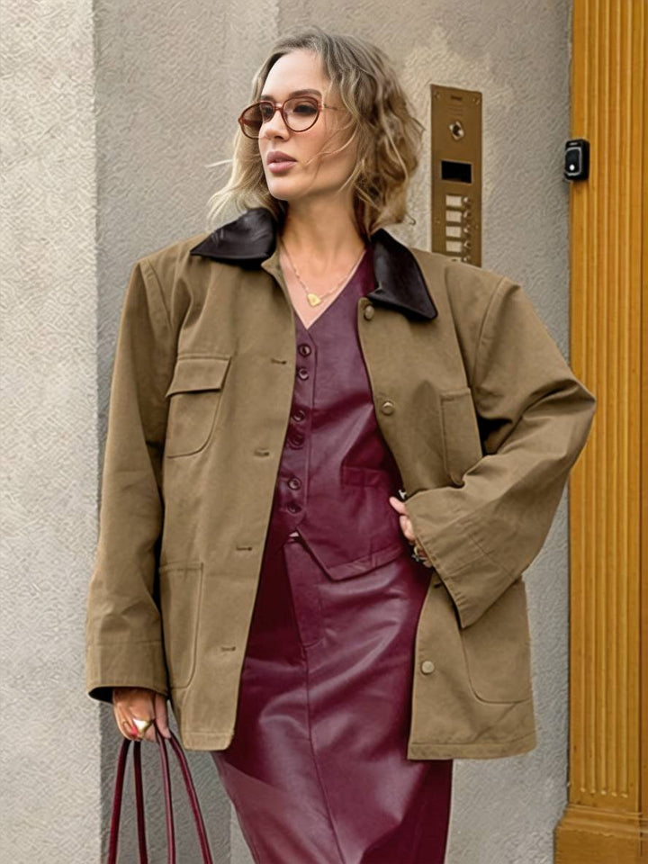 Levoire | Veste Unicolore Avec Col Revers À Boutons Poches Manches Longues Femmes Élégante Décontractée Oversized Blouson Braun