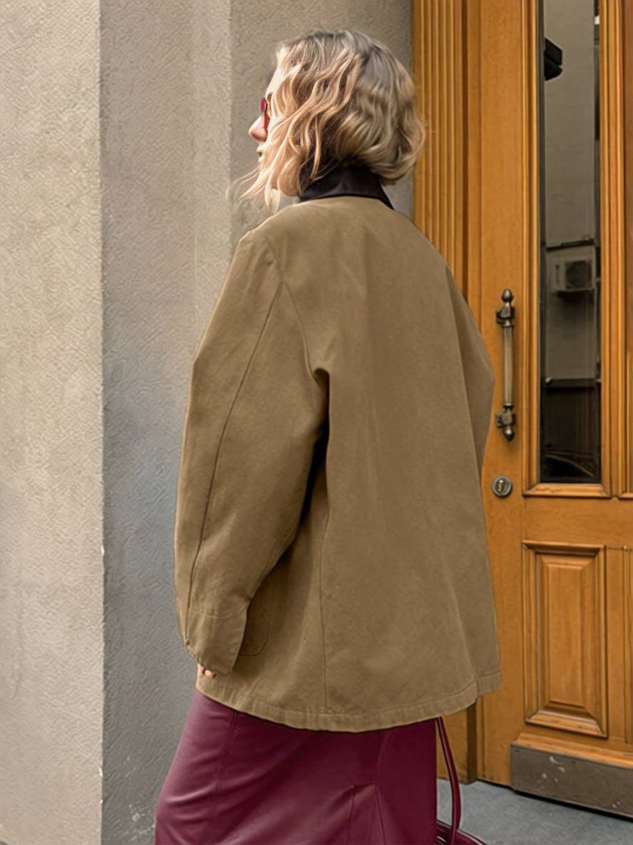 Levoire | Veste Unicolore Avec Col Revers À Boutons Poches Manches Longues Femmes Élégante Décontractée Oversized Blouson