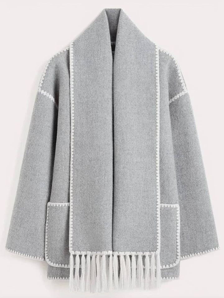 Levoire | Manteau En Laine Avec Franges, Fermeture À Boutons, Poches, Col Rond, Manches Longues, Dames, Élégant, Large, Manteau D'Hiver