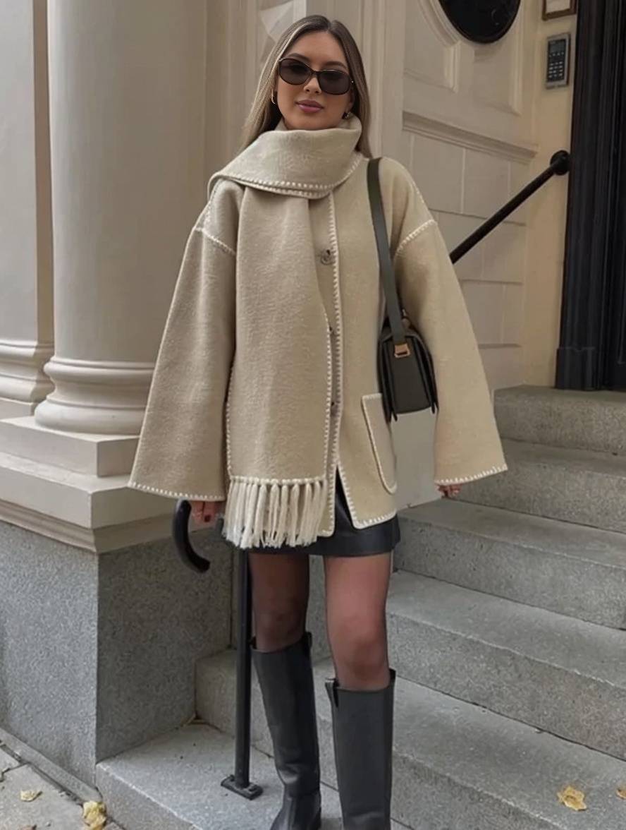 Levoire | Manteau En Laine Avec Franges, Fermeture À Boutons, Poches, Col Rond, Manches Longues, Dames, Élégant, Large, Manteau D'Hiver