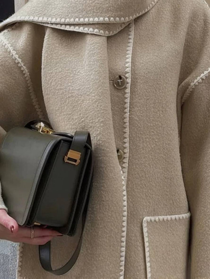 Levoire | Manteau En Laine Avec Franges, Fermeture À Boutons, Poches, Col Rond, Manches Longues, Dames, Élégant, Large, Manteau D'Hiver