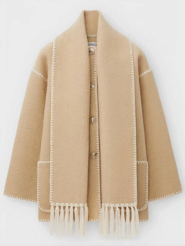 Levoire | Manteau En Laine Avec Franges, Fermeture À Boutons, Poches, Col Rond, Manches Longues, Dames, Élégant, Large, Manteau D'Hiver