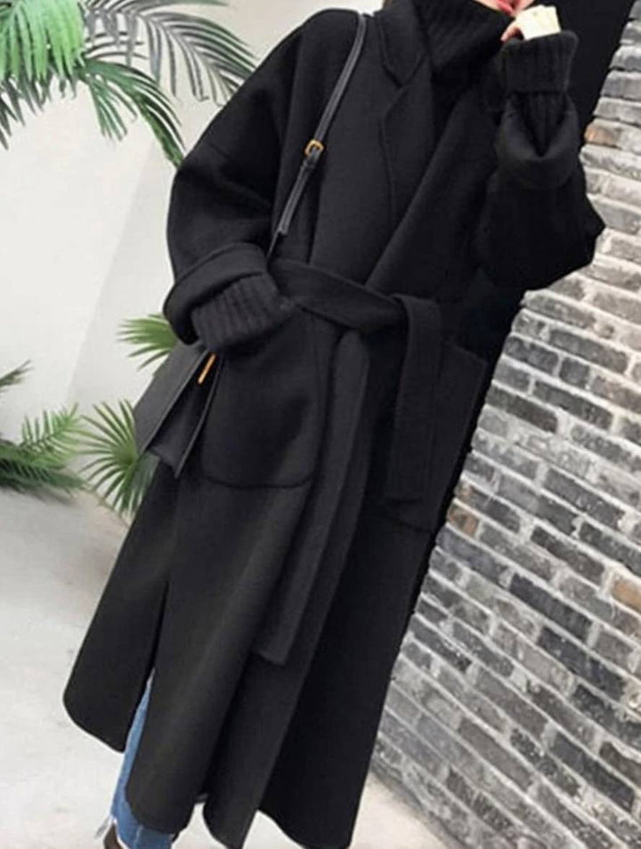 Levoire | Manteau Long En Laine Avec Fente Latérale Ceinture Oversized Femme Veste Élégante