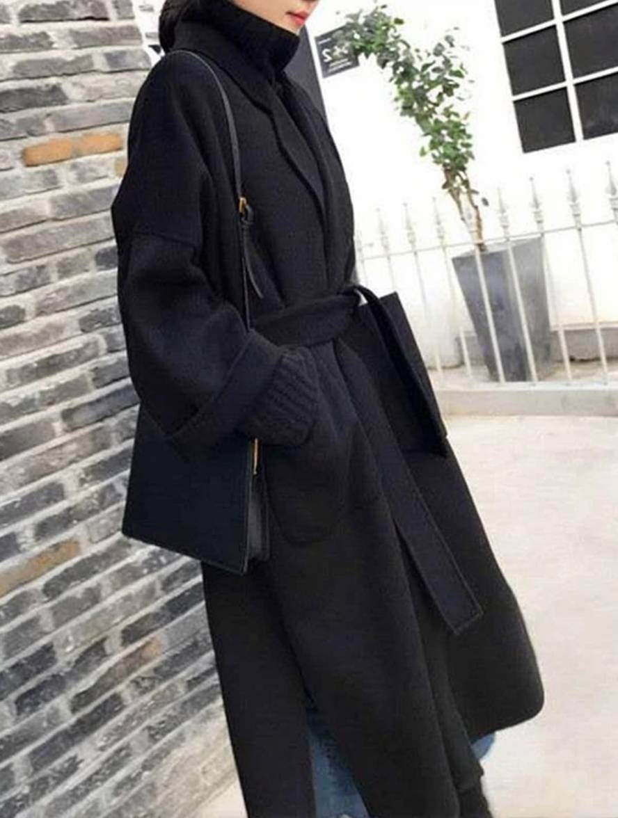 Levoire | Manteau Long En Laine Avec Fente Latérale Ceinture Oversized Femme Veste Élégante