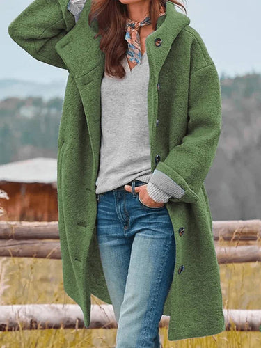 Levoire | Manteau En Laine Mi-Long Avec Capuche, Fermeture À Boutons, Poches, Manches Longues, Féminin, Oversize, Décontracté, Gras
