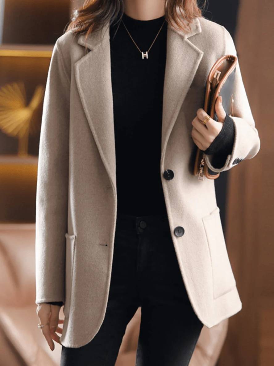 Levoire | Manteau En Laine Uni Avec Boutons Poches Col À Revers Manches Longues Hiver Femme Blazer Élégant Veste Gris clair