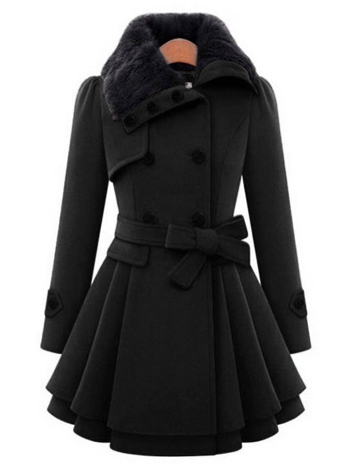 Levoire | Manteau Avec Fausse Fourrure À Double Bouton Femme Élégant Parka D'Hiver Noir